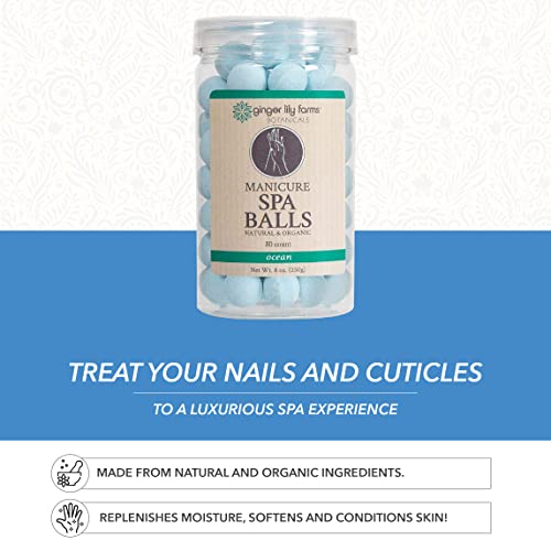 Ginger Lily Farms Botânicos Manicure Spa Balls Ocean, Manicure Soak Balls reabastece a umidade, suaviza e condiciona