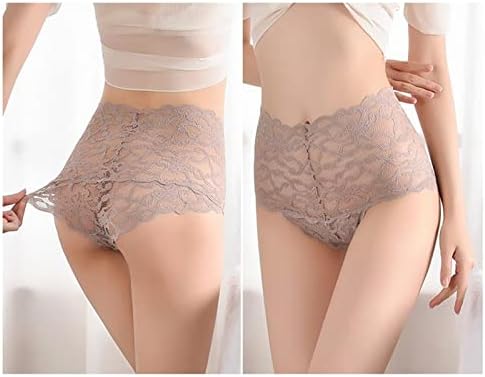 Lace de renda feminina Roupa íntima de alta cintura alta Veja através da malha respirável cuecas completas calcinha