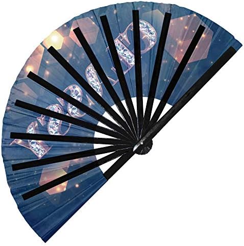 Hypnotiq Classy Hand Fan Gold Rave Fan Festival Festival Grande Fã de Mão Bambu Classy Gift UV Glow Hand Fan