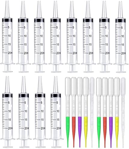12pcs 20ml Seringa plástica Medir seringas de medição com gotas de gotas de pipeta de 10pc para alimentar animais de animais de