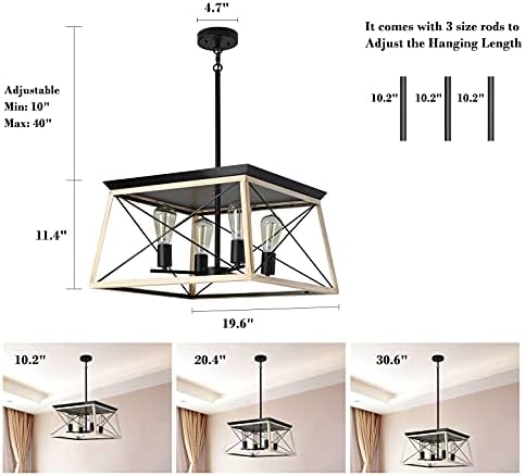 Lustres de fazenda Xipuda lustres pendentes, iluminação de ilha de cozinha com 4 luzes, lustres de lustre vintage luminárias