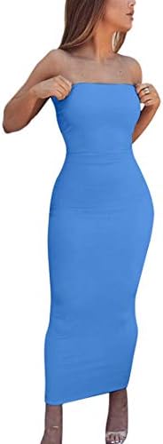 Boriflors Feminino Basic Basic Tubo Top Top Top Sexy Strapless Bodycon Midi Club Dress