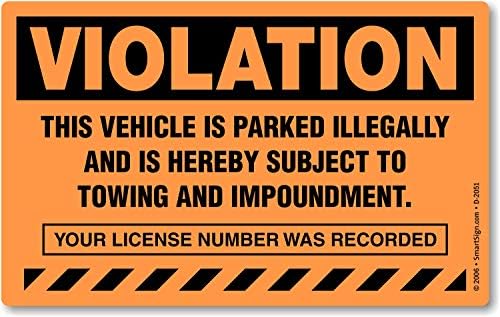 Adesivos de violação de estacionamento inteligentes - 50 adesivos com forros, 5 x 8 polegadas, você está estacionado ilegalmente