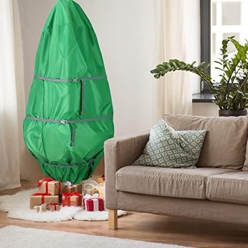 Bolsa de armazenamento na árvore de Natal na vertical Bag de armazenamento de Natal verde grande recipiente de armazenamento de árvore de Natal com tiras de filtro para a árvore artificial de Natal