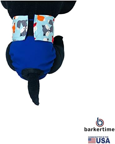 Barkertime Happy Fox on Blue Premium à prova d'água fralda de gato, M, sem calças de furo para cauda para piddling, pulverização,