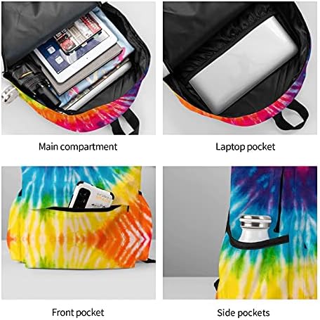 Kiuloam Backpack de 17 polegadas Mochila colorida Rainbow Tie Tye Laptop Backpack Bag School Bookbag Casual Daypack