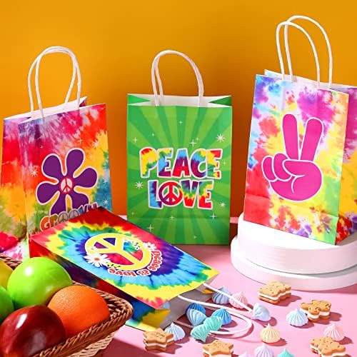 24 peças TIY Dye Party Favor Bags Groovy Hippie Gift Sachs com Handle Hippy Retro Flower Camuflage Candy Goodie Treat