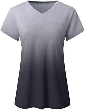 Dolkfu feminino v gradiente de pescoço t camisetas casuais túnicas de verão solteiras de manga curta Blouses Split Tees Roupas da moda 2023