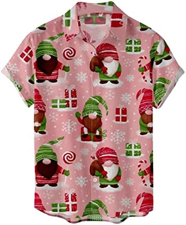 XXBR Christmas Camisetas de manga curta para homens, Natal Santa Papai Noel Button Button Down Down Tops Tops Home Party