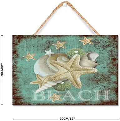 Sea Snail Starfish Sea Horse Wood Sign 8x12in Vintage Rústico porta da frente da porta da frente Placa Housewarming Presente