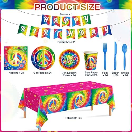 172 PCs Tie Dye Birthday Party Supplies serve 24, 60, Hippie tem temas decorações de festa de feliz aniversário Banner Tie