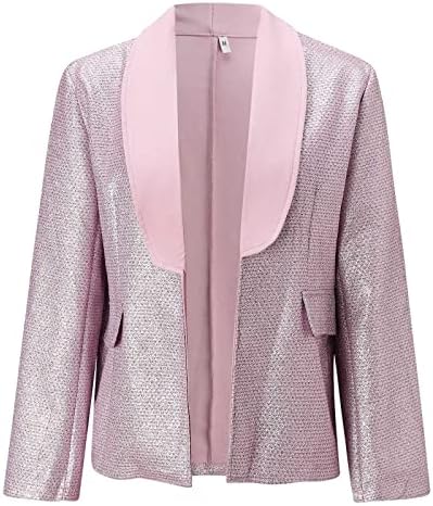Womens Sparkle Blazers 2022 Colorblock Slim Fit Slave Longa Aberta Lappel frontal Falt Office Pocket Butty Cardigan Jacket