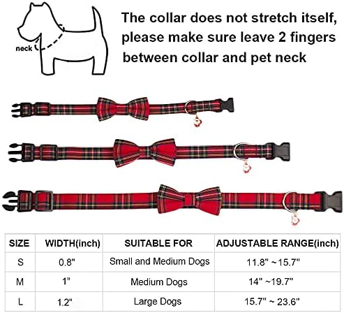 Colarinho de cachorro de ptdecor com arco, colares de cães xadrez ajustáveis ​​com colares de natal de gravata borboleta removíveis