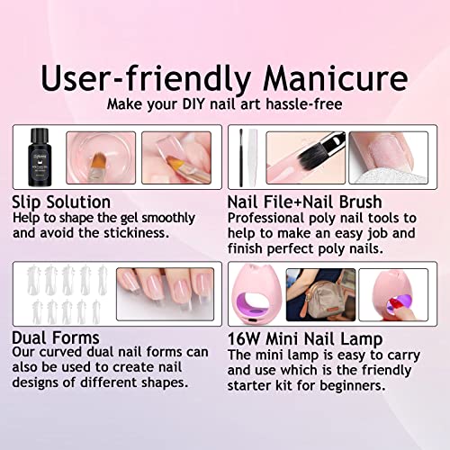 Lofuanna Poly Gel Nail Kit-30ml Clear Poly Extension Gel Gel Unhor Kit, gel de unha poli com lâmpada de lâmpada de lâmpada