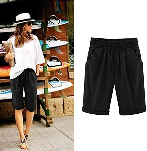 Lensse shorts para mulheres solto ajuste de cintura alta cordas elásticas com dois bolsos laterais shorts de verão casuais da moda