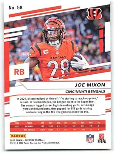 2022 Panini Prestige 58 Joe Mixon Cincinnati Bengals NFL Football Trading Card