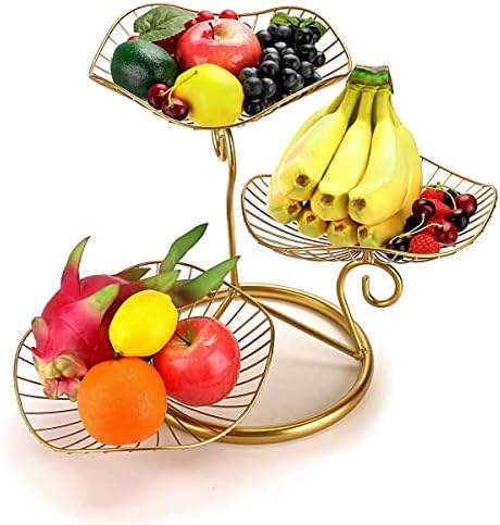 Cesta de frutas peifly para balcão de cozinha, tigela de armazenamento de tigela de 3 camadas Tanga de ferro decorativa