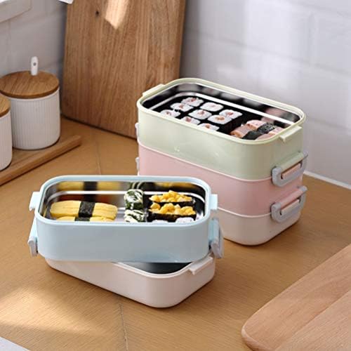 Compartimentos Luxshiny Bento Caixa com tampa e manusear recipientes de preparação para refeições