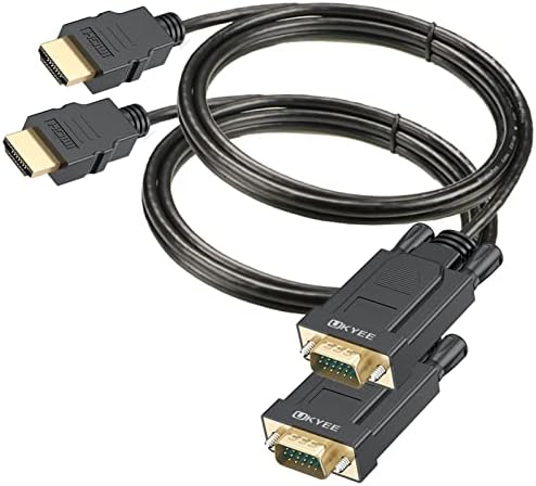 UKYEE HDMI para VGA CABO DE 6 pés 2ft 2, HDMI para VGA 1080p Male para Macho Converter para PC, Laptop, Monitor, Projector, HDTV-