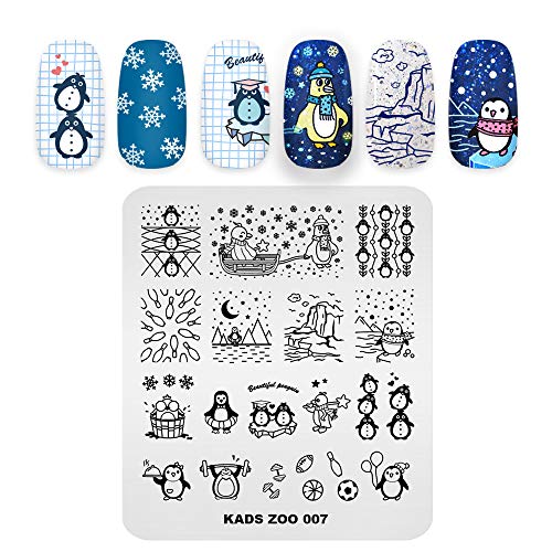 Placas de estampagem de kads animal fofo pássaro pinguim manicure Modelo de unha imagem de selo de selo de unhas Ferramentas de design
