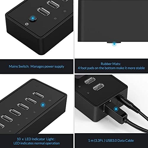 Zhuhw hub USB 10 port abs USB2.0 cubo com adaptador de energia de 12V de alta velocidade divisor USB para acessórios para computadores