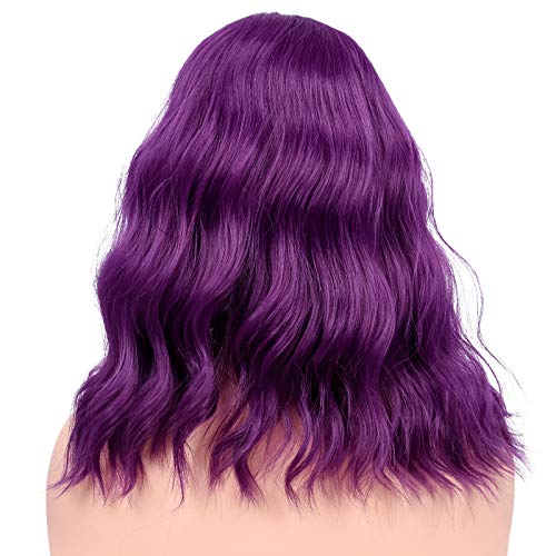 Bybenty Wigs roxos curtos com franja para mulheres coloridas coloridas e sexy na peruca ombro, procurando crianças