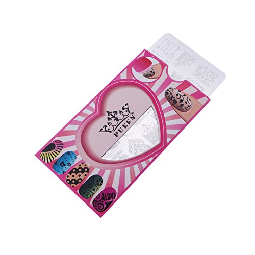 Placa de estampagem de unhas Pueen - Elementos de amor #2 - 125x65mm Manicure Placas de Manicure Placas de Manicure de Manicure de Nailt Kit -BH000612