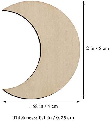 60 PCs Moon Wood Cutouts Crafts de madeira em forma de lua de madeira Embelezamentos Presente Ornamentos de madeira