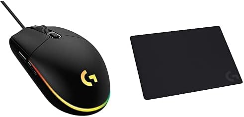 Logitech G203 Mouse de jogos com fio, 8.000 dpi, efeito óptico de arco -íris LightSync RGB, 6 botões programáveis ​​- Black + Logitech G240 Ploth Gaming Mouse Pad