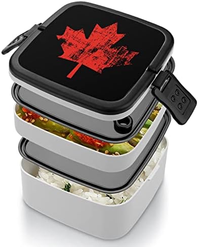 Vintage Canadian Maple Double empilhável Bento Lunch Box Container para viagens de piquenique para trabalho escolar