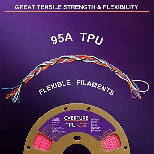 Overture TPU Filamento 1,75 mm Rolo de TPU flexível, consumíveis de impressora 3D macios, bobina de 1 kg, precisão dimensional