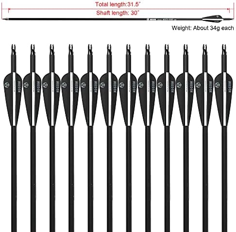 Musen 28 /30 Arco -flechas de carbono, coluna vertebral 500 com pontas removíveis, GPI 13.0 Hunting e Target Practice Arrows