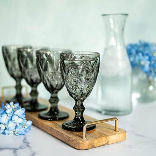 Greenline Goods Goblet Goblet Goblet - Conjunto de 4 água vintage, vinho, conjunto de copos de bebida - Diamante moderno de copos de bebida texturizada - Padrão em relevo exclusivo - copos exclusivo de copo de caça