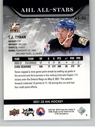 2021-22 Deck superior AHL All-Stars AS-30 T.J. Tynan RC Rookie Colorado Eagles Hockey Trading Card