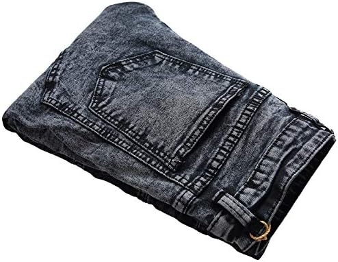 Andongnywell Men's Mid Motorcycle Slim Pleating Leggings calças de jeans skinny elástica com bolso de botão com zíper