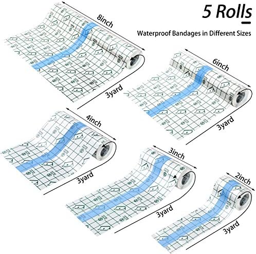 Spnico 5 rolos Bandagem impermeável d'água Filme de molho transparente transparente de fita adesiva Bandage