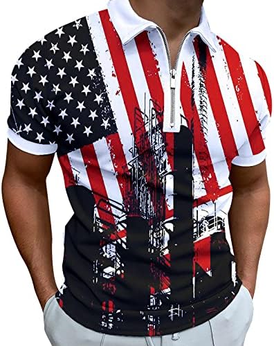 Camisas de pólo da bandeira dos EUA masculino Pato de 4 de julho T Camisetas 2023 Summer Casual Fit Fit Short Sleeves