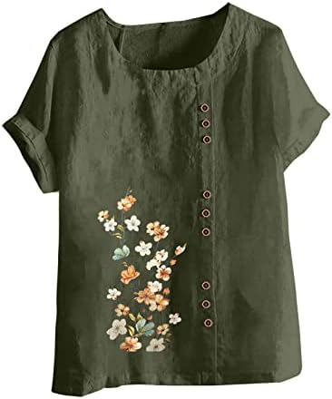 Camisetas para mulheres de verão de linho de algodão casual tops de túnica plus size floral camisetas fofas de ajuste