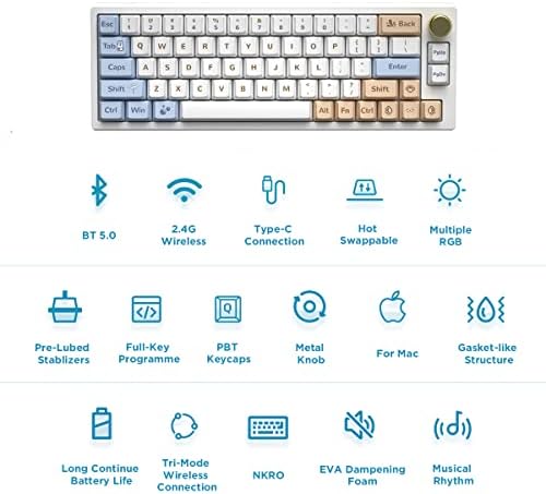 Yunzii VN66 Hot Swappable Teclado Mecânico Hot Swappable, teclado de layout de 65% com botão Bluetooth/Wired/2,4 GHz RGB sem