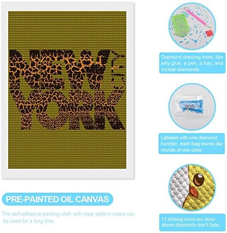 Kits de pintura de diamante de impressão de leopardo em Nova York para adultos Cross Stitch Diy Paint Art Pictures Craft for Home Office