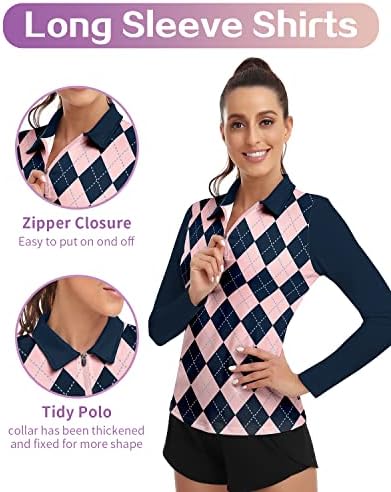Soneven feminina camisa de golfe feminina Wicking Shirt Slave Longe Malf Zip Pullover Athletic