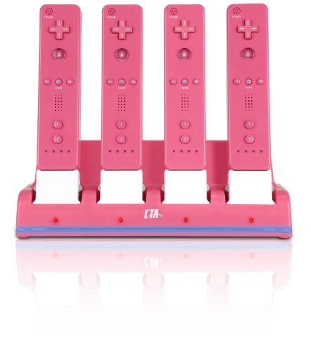 Estação de carregamento do controlador Wii 4 com 4 baterias recarregáveis ​​- rosa
