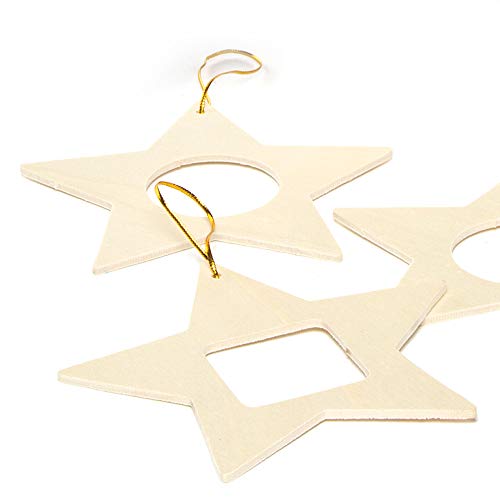 Baker Ross AF769 Star Wooden Photo Ornaments - pacote de 8, perfeito para as crianças projetarem e decorarem, ideais