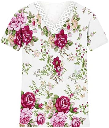 Camiseta de pescoço simulado Mulheres verão casual v pescoço de laca estampa de flor curta tshirt top Lose V pescoço