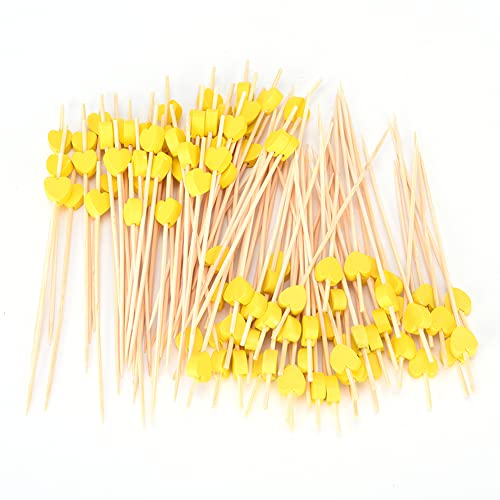 Akoak 100 contagens feitas à mão 4,7 Amarelo Cocktail Sticks Sandwich Fruit Polices de dente Picks Supplies de festa