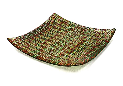 Tigela decorativa de vidro com fusão artesanal verde de limão com design de tapeçaria