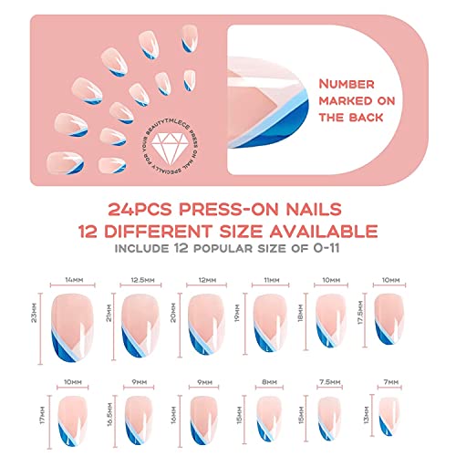 24 PCS Pressione as unhas Médio Almond Fake Nails cola francesa em unhas para mulheres garotas de festas de festas