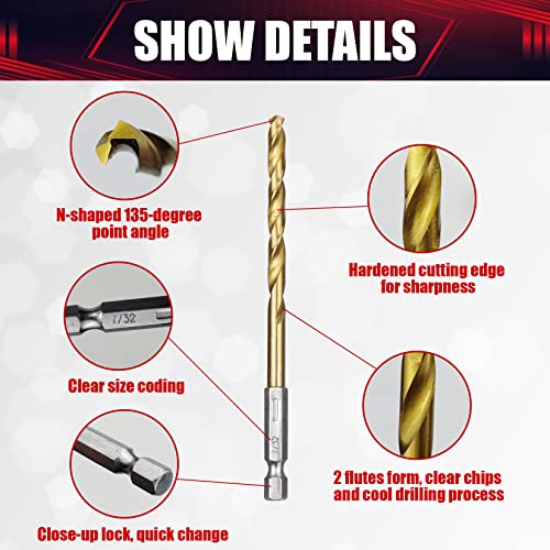 WesleyDrill Hex Helk Impact Twist Drill Bit Bit Set 13 PCS 1/16 -1/4 4241 HSS Mudança rápida Bits de broca de titânio ajustado