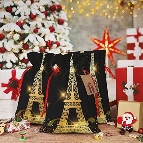 Sacos de presente de traço de natal Eiffel-Tower-Gold-Fireworks-Paris apresenta sacos de embrulho de sacos de embrulho de presentes