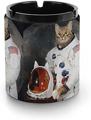 Space Astronaut Moon Cat de couro redondo cigarros de cinzas de cinzas bandeja de cinzas para fumantes Conjunto de presentes